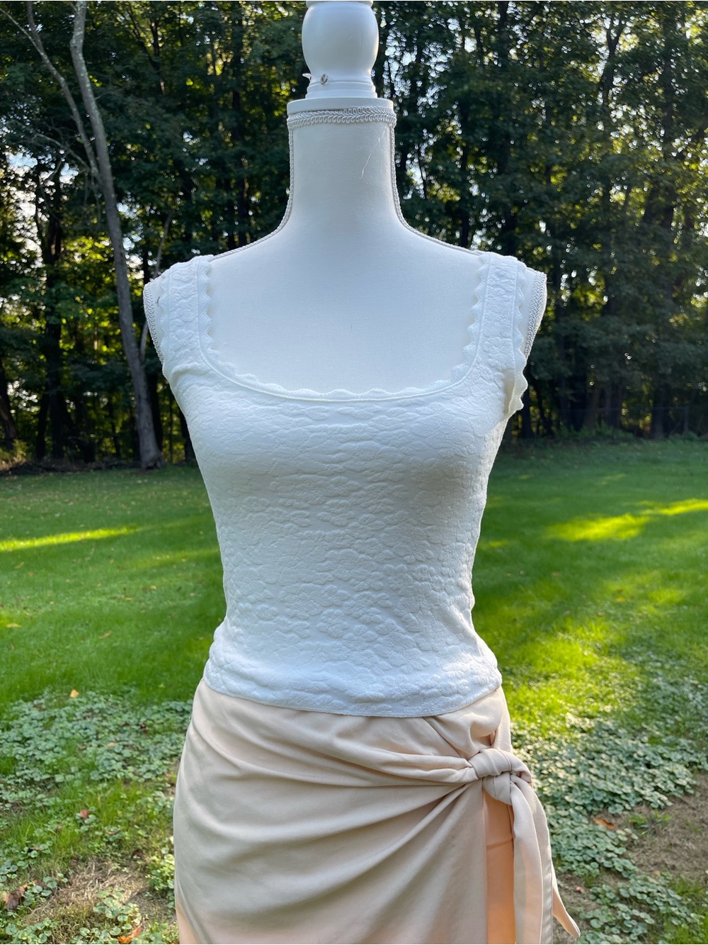 NWT Zara White Textured Lace Trim Scoop Neck Tank Top S